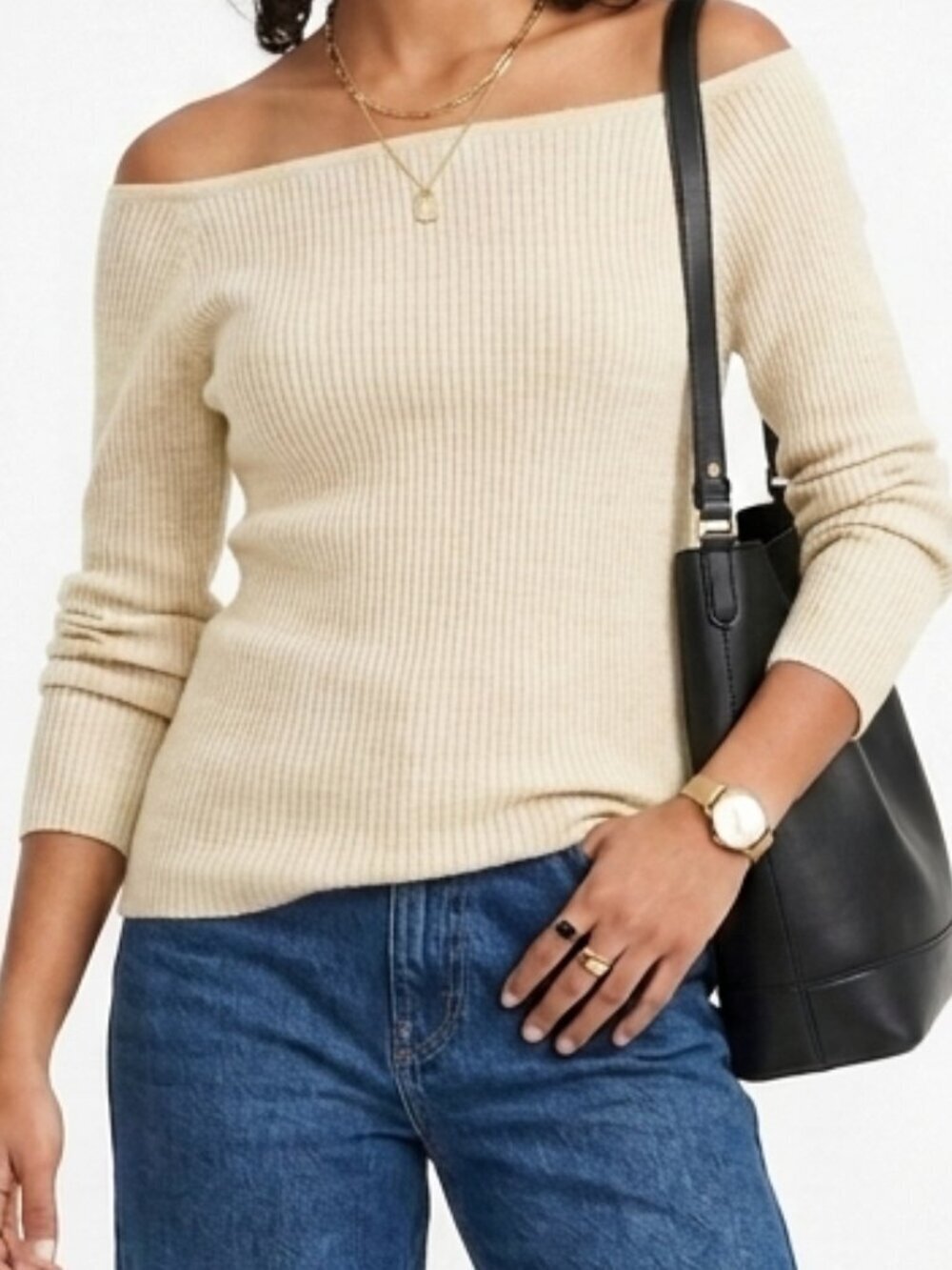 OLD NAVY Boat Neck Ribbed Knit Sweater Oatmeal Large